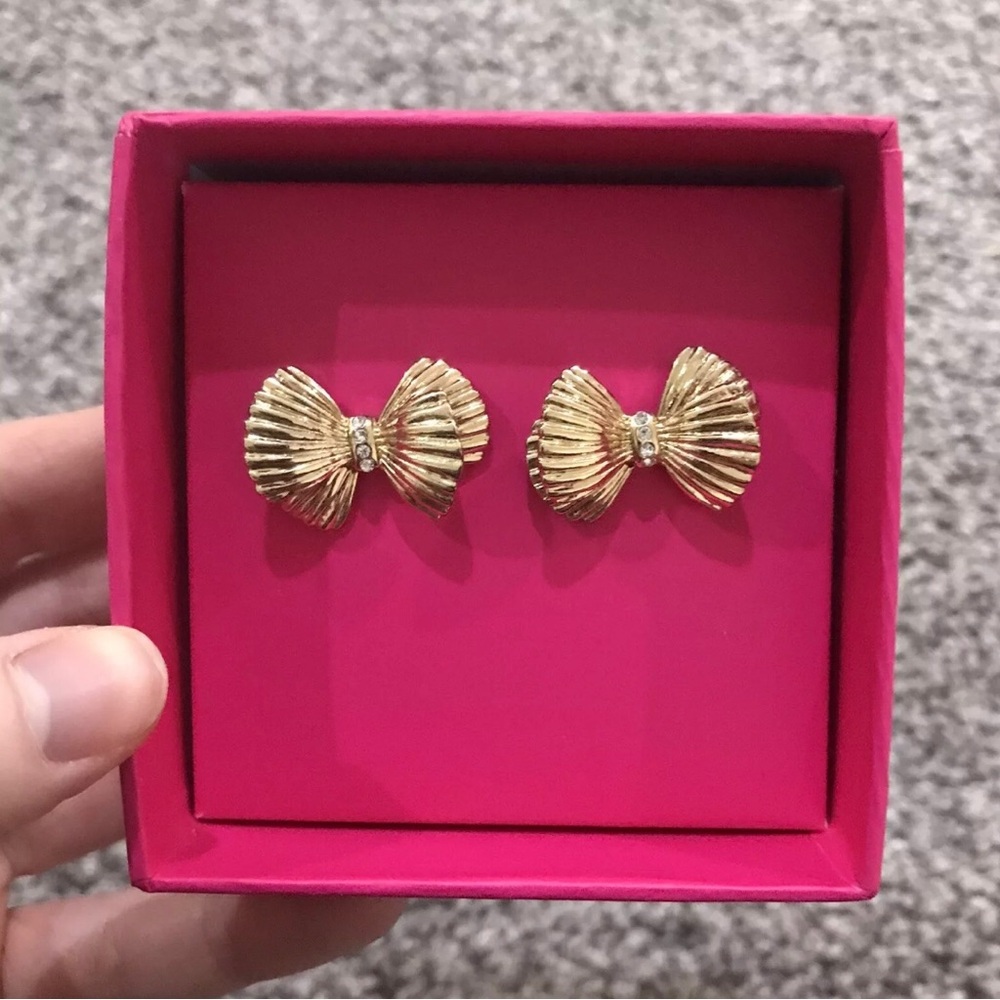 Lilly Pulitzer Gold Metallic Bow Tie Earrings in Original Box